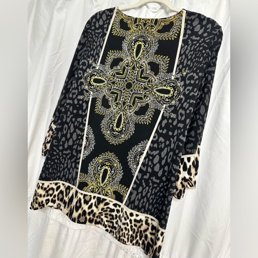 JM Collection Y2K Leopard-Panther Print w/Gold Chain Front Closure Blouse P/XL - Picture 4 of 11